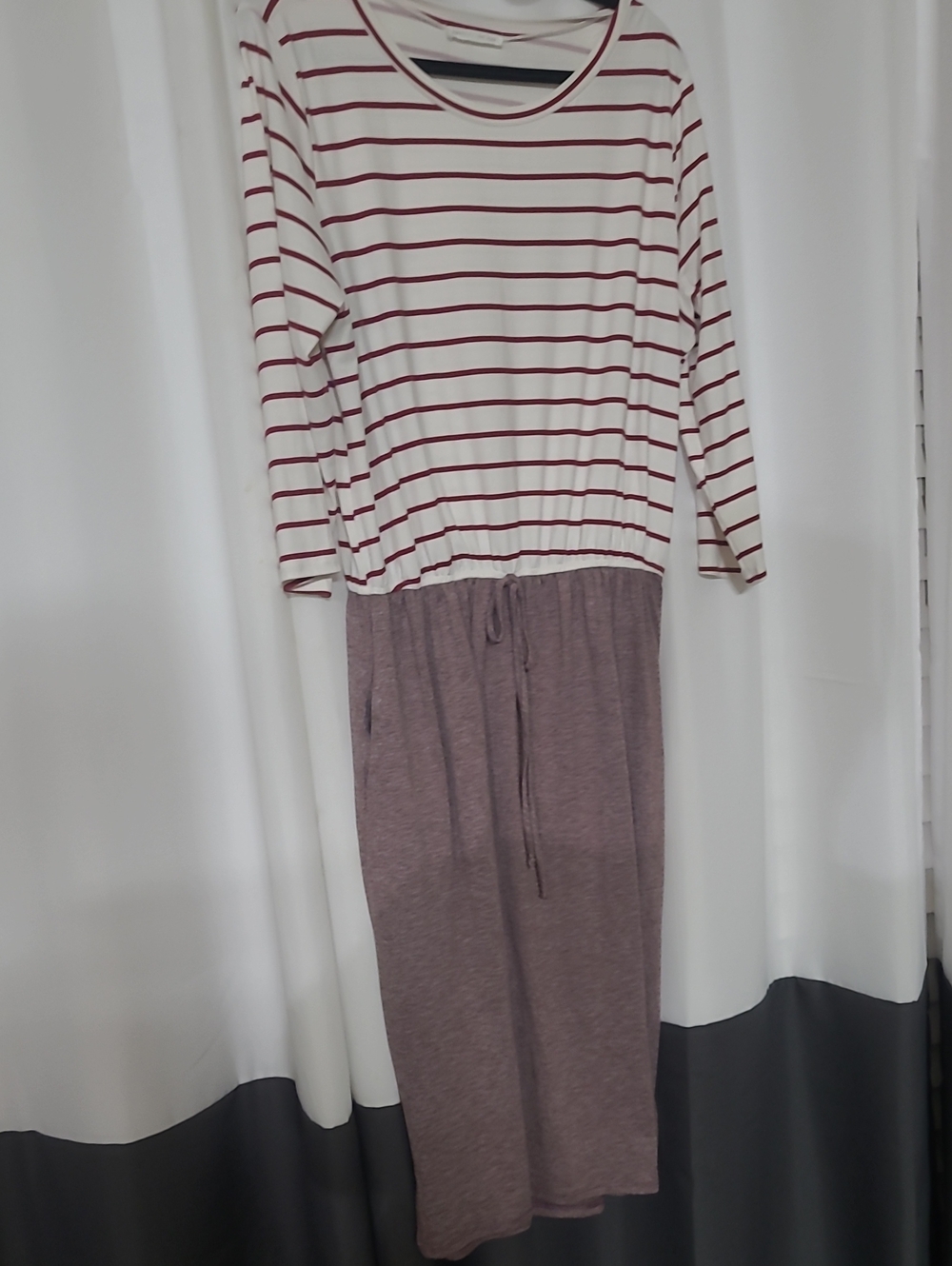 Girls' Striped White and Burgundy Top with Mauve Knit Pajama Bottoms